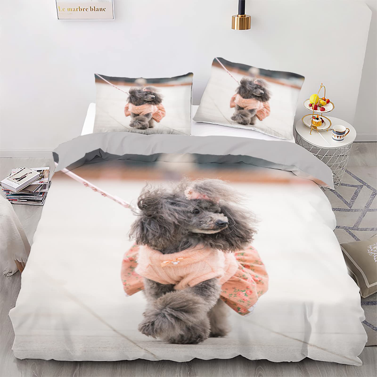 Housse de couette chien 160x200 cm rose avec 2 taies d'oreiller