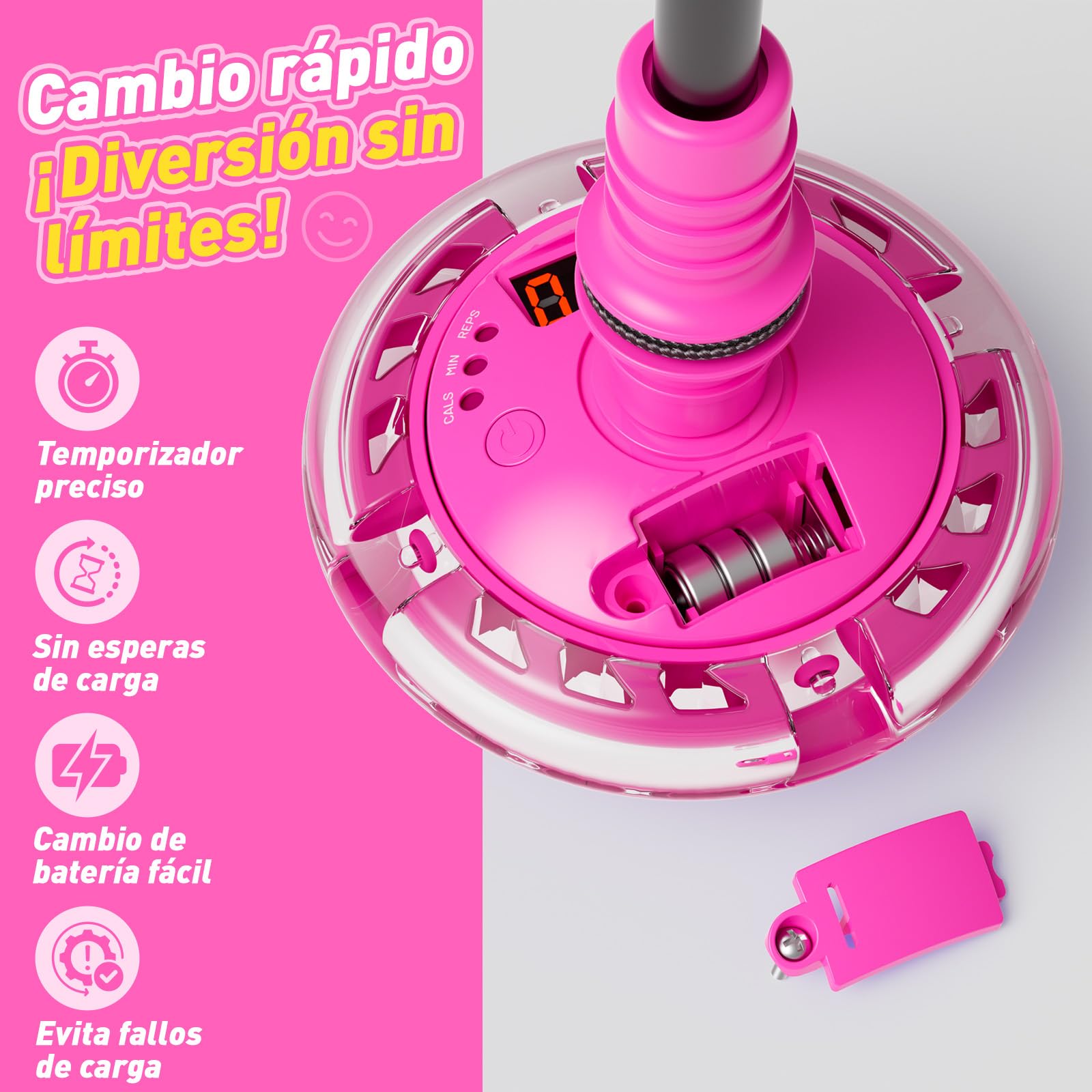 Jofuni Bola de Salto Tobillo Niña, Regalo Juguete Niñas 5 6 7 8 9 Años, Plegable a Pilas Bola con Contador, Temporizador y Calculadora de Calorías (Rosa) — view 5