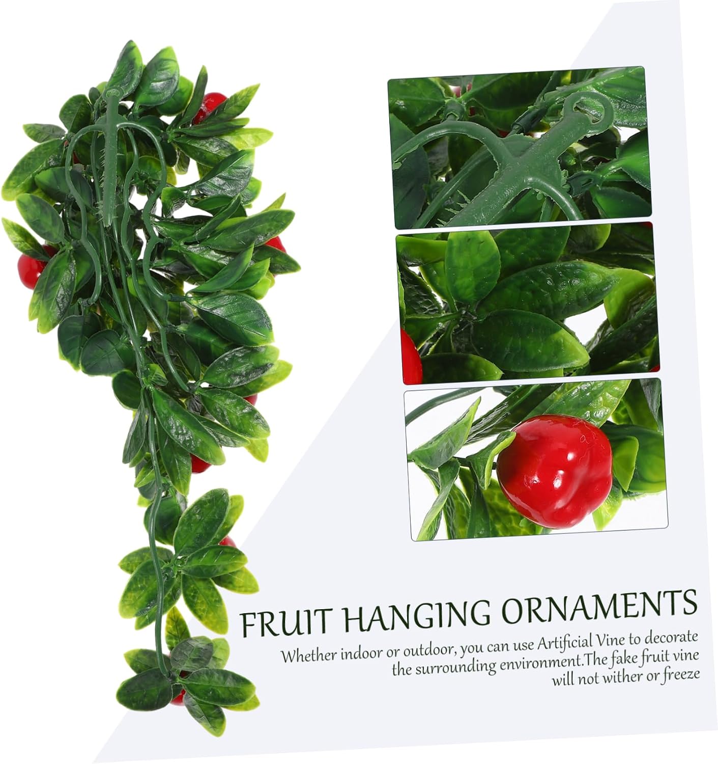 2Pcs Artificial Hanging Fruit Vine Simulation Decorative Green Leaf Garland with Lifelike Fruit Lightweight and Indoor Outdoor Wall Decor for Photo Props and Home Party