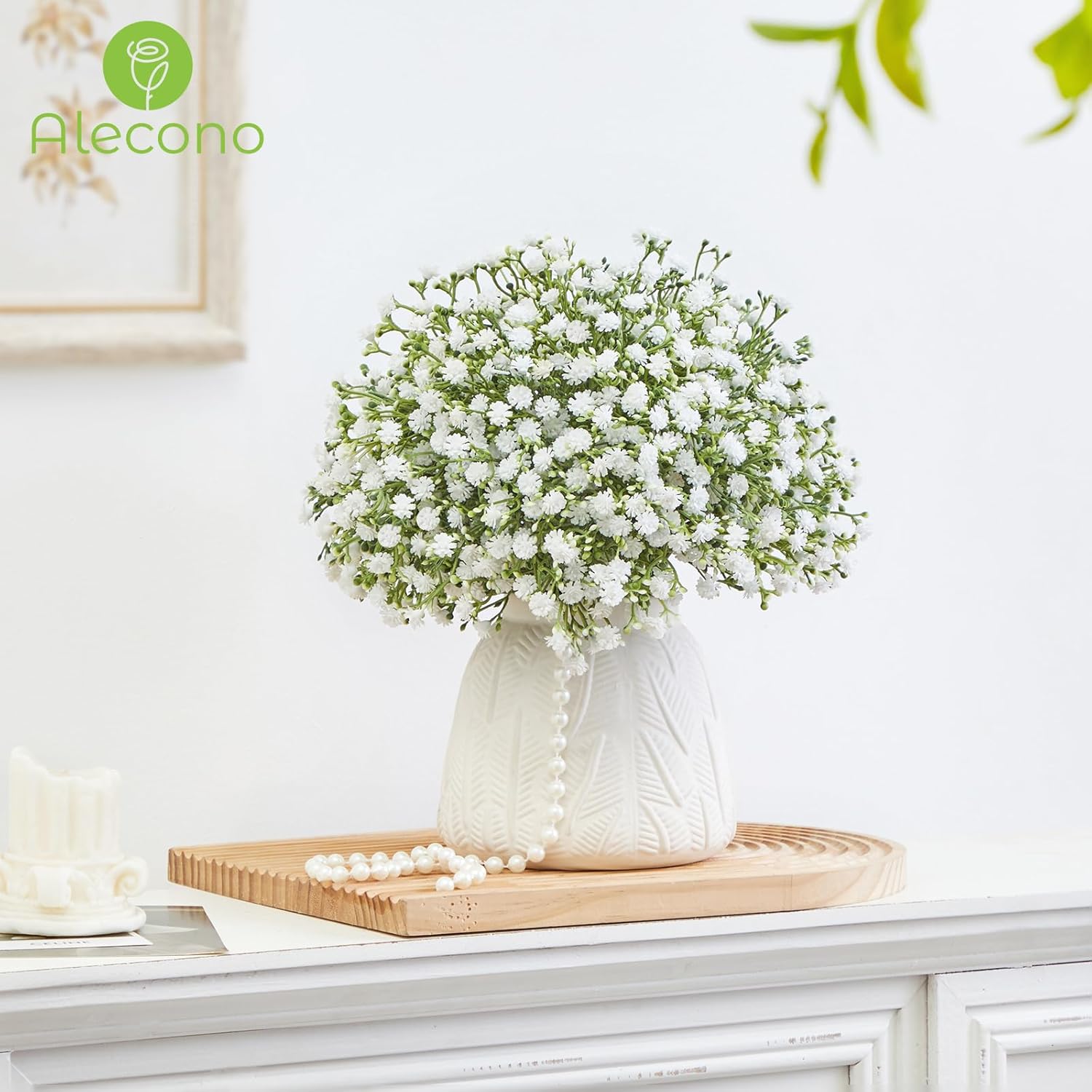Alecono Babys Breath Artificial Flowers 𝟯𝟯𝗣𝗰𝘀, White Artificial Babys Breath Bulk for DIY Floral Bouquets for Wedding, Fake Babys Breath Real Touch Flowers for Home Decorations