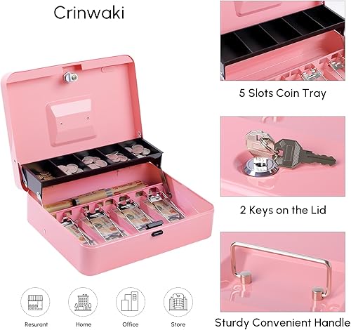 Miniatura 3 de Caja de efectivo con bandeja de dinero y llave superior y cerradura de botón, caja de bloqueo de ahorro de dinero, caja de bloqueo segura para caja