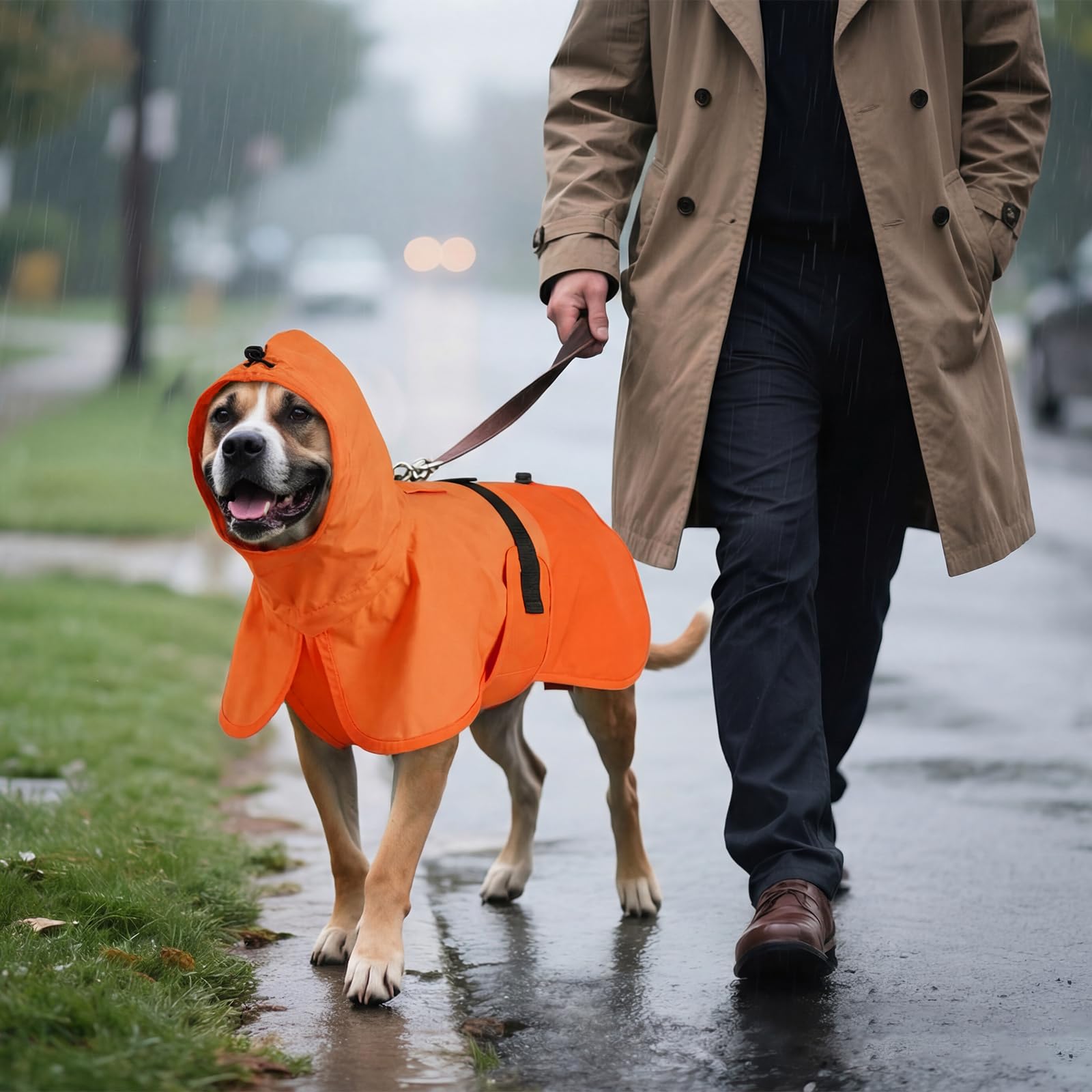 BRKURLEG Hunderegenmantel - wasserdichte Regenjacke mit Kapuze - Orange - XXL