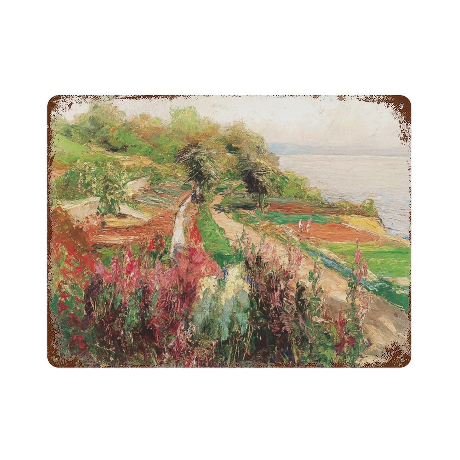 xiaoxiaoshen Vintage Wildflower Field Painting_ Coastal Landscape Wall Decor Art Metal Tin Poster Modern Home Decor Art Home Bar Shop Decorations Vintage Sign 30x40cm