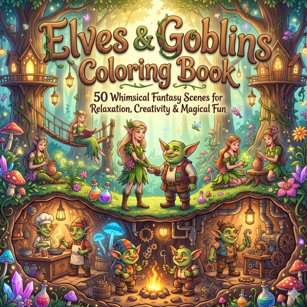 Elves & Goblins: 50 Whimsical Fantasy Coloring Pages for Relaxation, Creativity & Magical Fun (Fantasy & Magical)