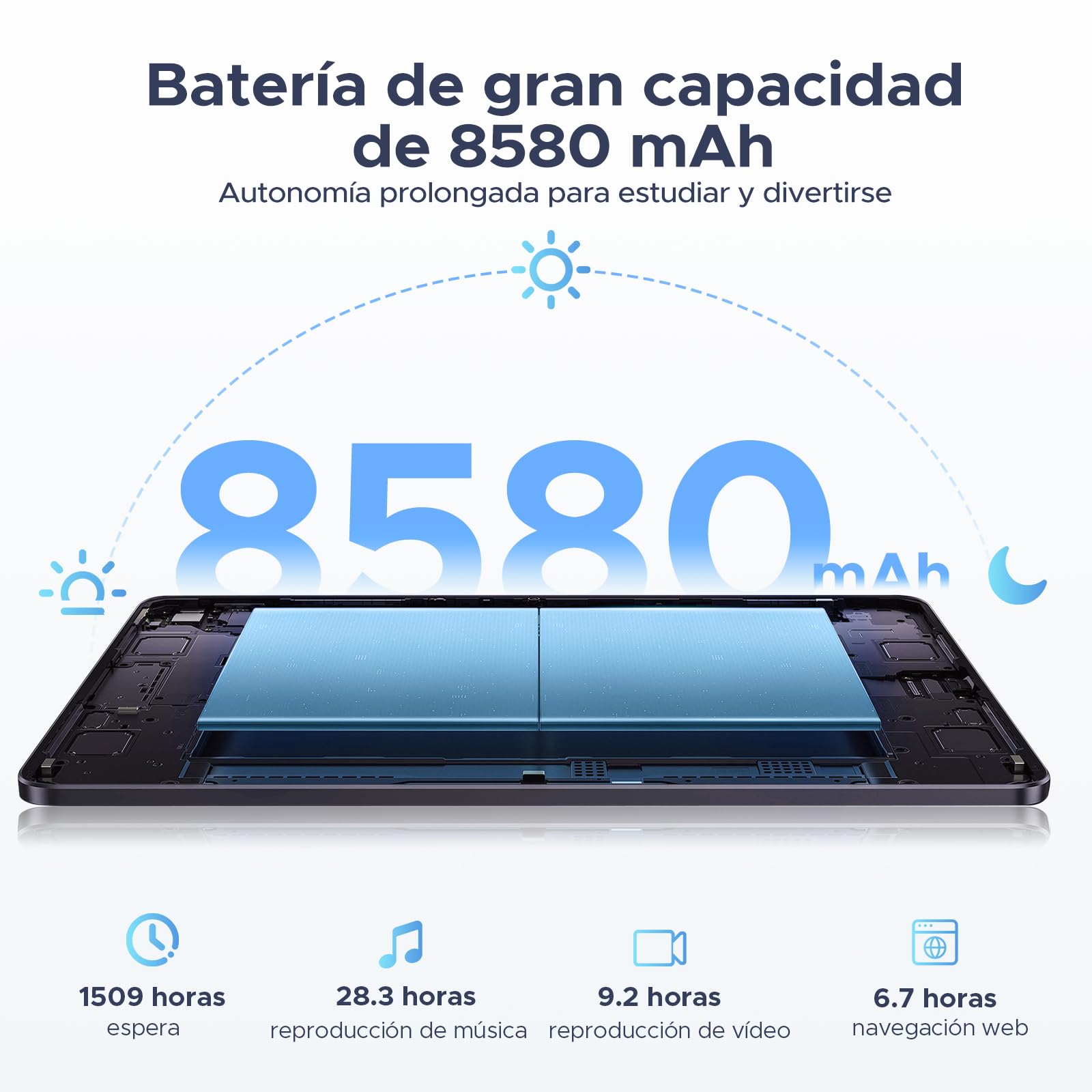 Tablet Android 16 11" con Gemini AI, 16GB+128GB(Ampliable 2TB TF), 8580mAh, Teclado+Lápiz Incl. Unisoc T7200 Octa-Core, 90Hz&13MP+5MP, WiFi 5G, Face ID, Widevine L1, GMS, GPS,OTG, Audio 3.5mm