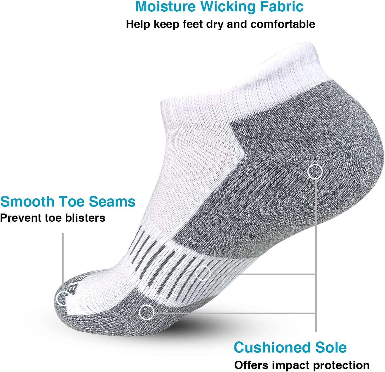 BERING Men's Athletic Running Ankle Socks Cushioned Heel Tab (6 Pairs) - Image 3