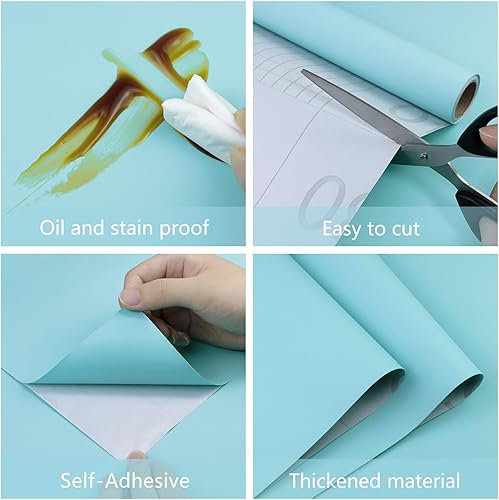 Miniatura 2 de Papel tapiz autoadhesivo de color verde azulado de 15.7 x 118 pulgadas, papel de contacto de color sólido, moderno, extraíble, autoadhesivo, para