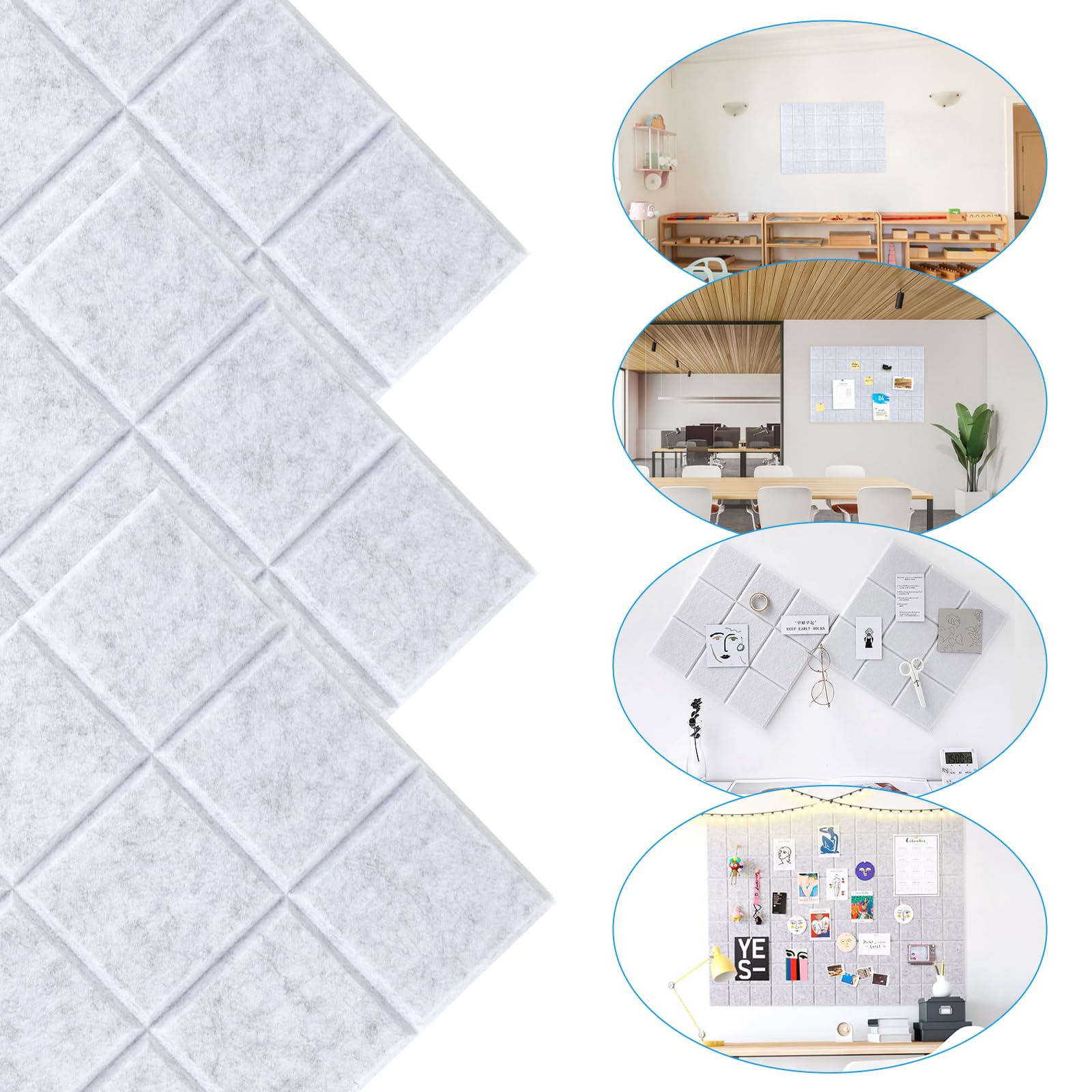 Bacheca in feltro, confezione da 7 lavagne grandi in feltro, autoadesive, bacheche 30 x 30 cm con 50 puntine, bacheca, bacheca in feltro, decorazione da parete in sughero per ufficio, cucina, s