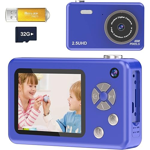 Kids Digital Camera, FHD 1080P Digital Camera for Kids with 32GB SD Card 8X Zoom Compact Point and Shoot Digital Camera, Portable Mini Kids Camera for Teens Students Boys Girls Tweens (Deep Blue)