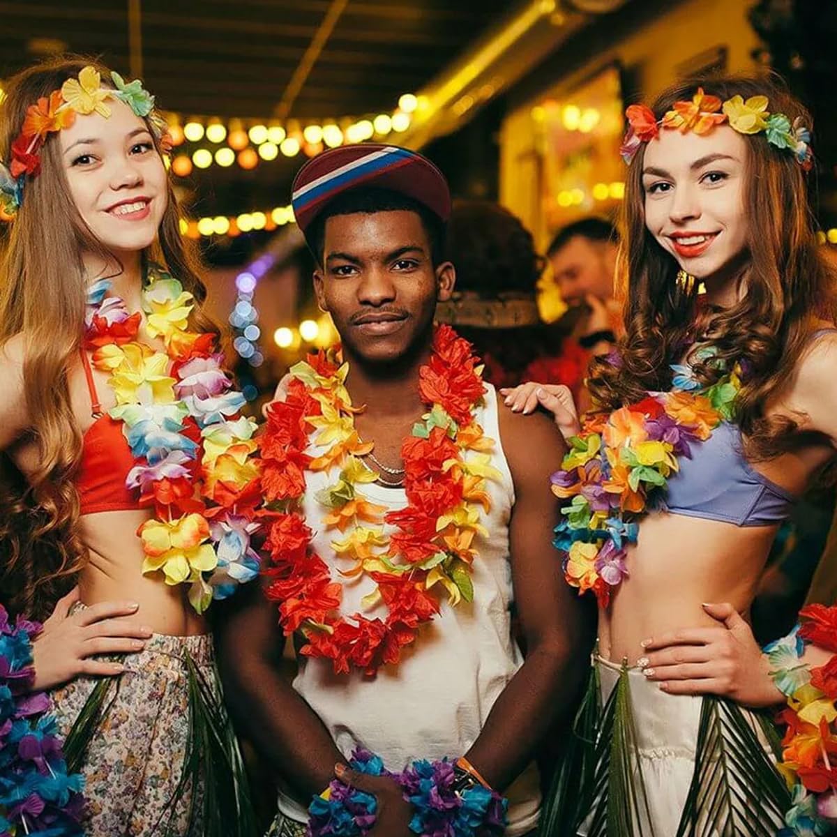 Set Fiesta Hawaiana: 15 Guirnaldas Lei, 3 Gafas Piña, Tatuajes – Decora Tu Tropical Party