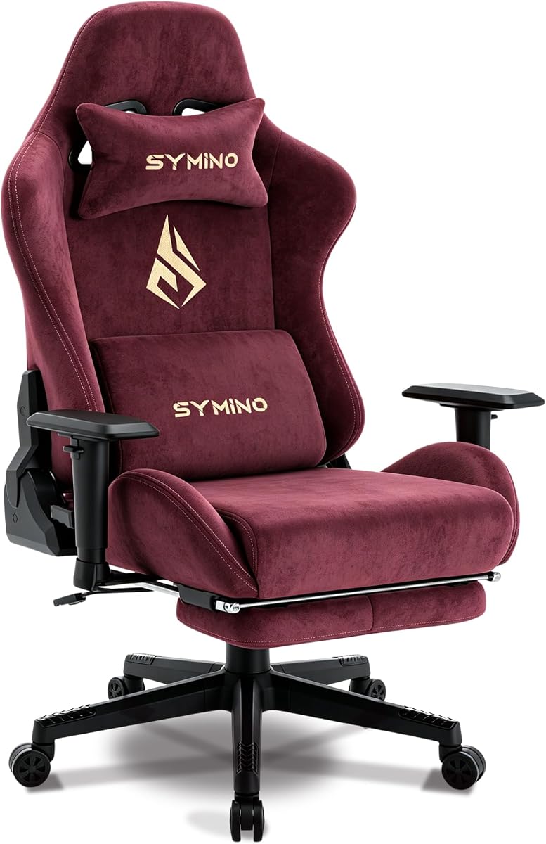 Symino Gaming Chair, High Back Ergonomic Office Chair with 2D Adjustable Armrests, 150° Recline, Breathable Faux Suede, Adjustable Headrest & Footrest for Home Office
