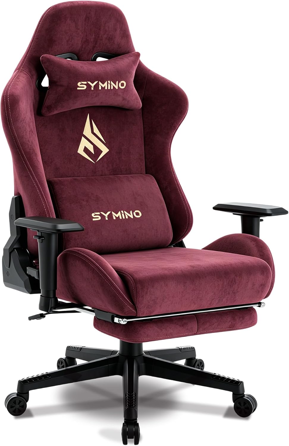 Symino Gaming Chair, High Back Ergonomic Office Chair with 2D Adjustable Armrests, 150° Recline, Breathable Faux Suede, Adjustable Headrest & Footrest for Home Office