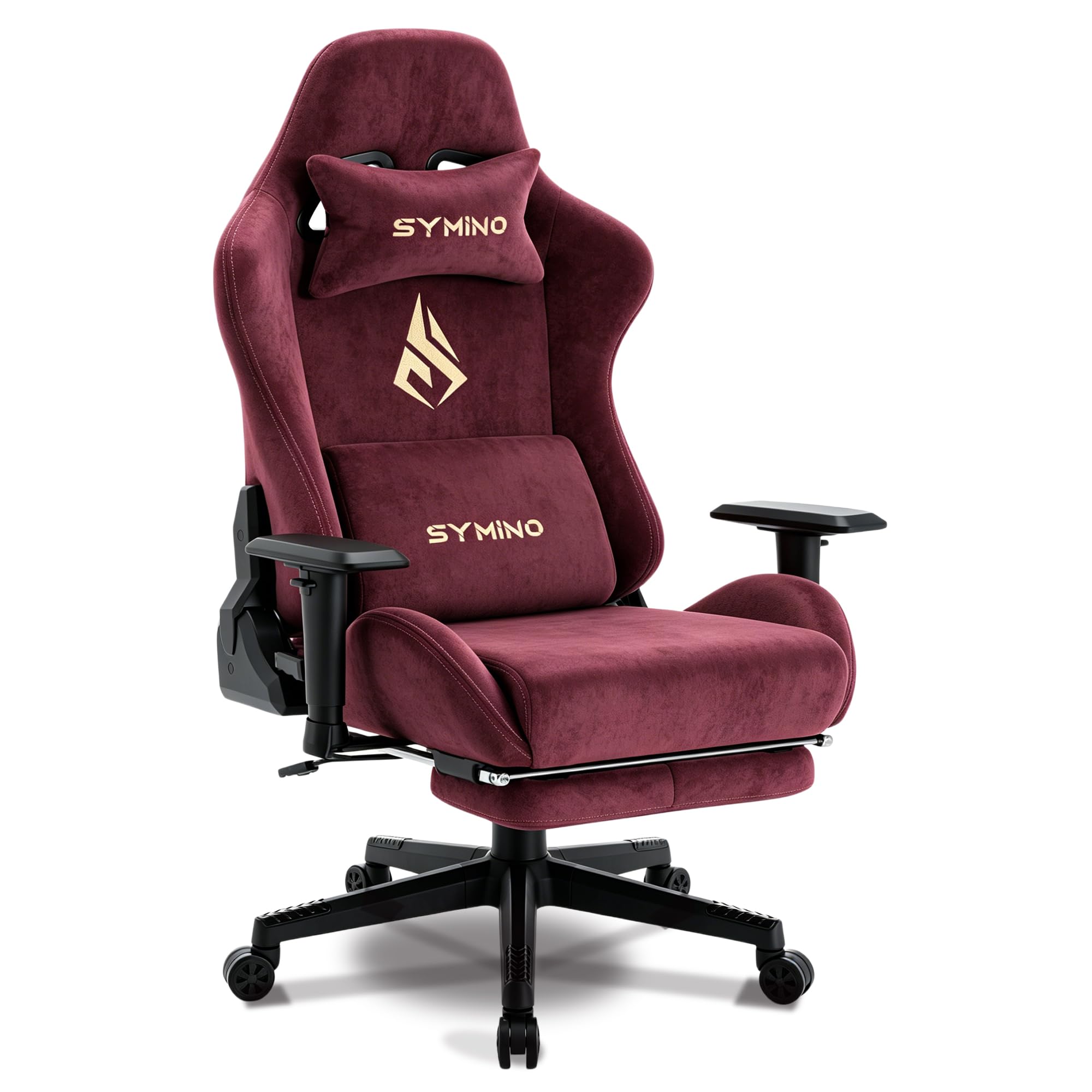 Symino Silla Gaming Ergonómica con Reposapiés, 150° Reclinable: Soporte Lumbar y Reposacabezas Regulable, Ajustable en Altura, Soporta hasta 200kg (Red)