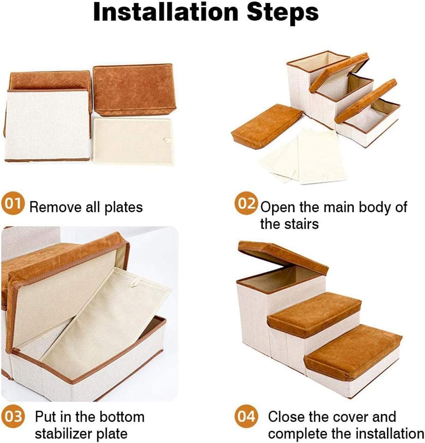 Foldable Pet Steps/Stairs, 3-Step Storage Stepper, Durable Dog Ramp,Easy to Set Up Dog Stairs Ladder, Indoor Pet Ramp Sofa Bed for Dogs Puppies, Hold Up to 55 Lbs Small&Medium Size Dogs