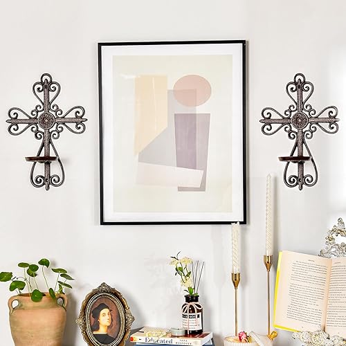 Miniatura 3 de Sungmor Candelabro de pared de hierro fundido, candelabro decorativo de pared para colgar en la pared, soporte de vela sin llama, soporte para velas