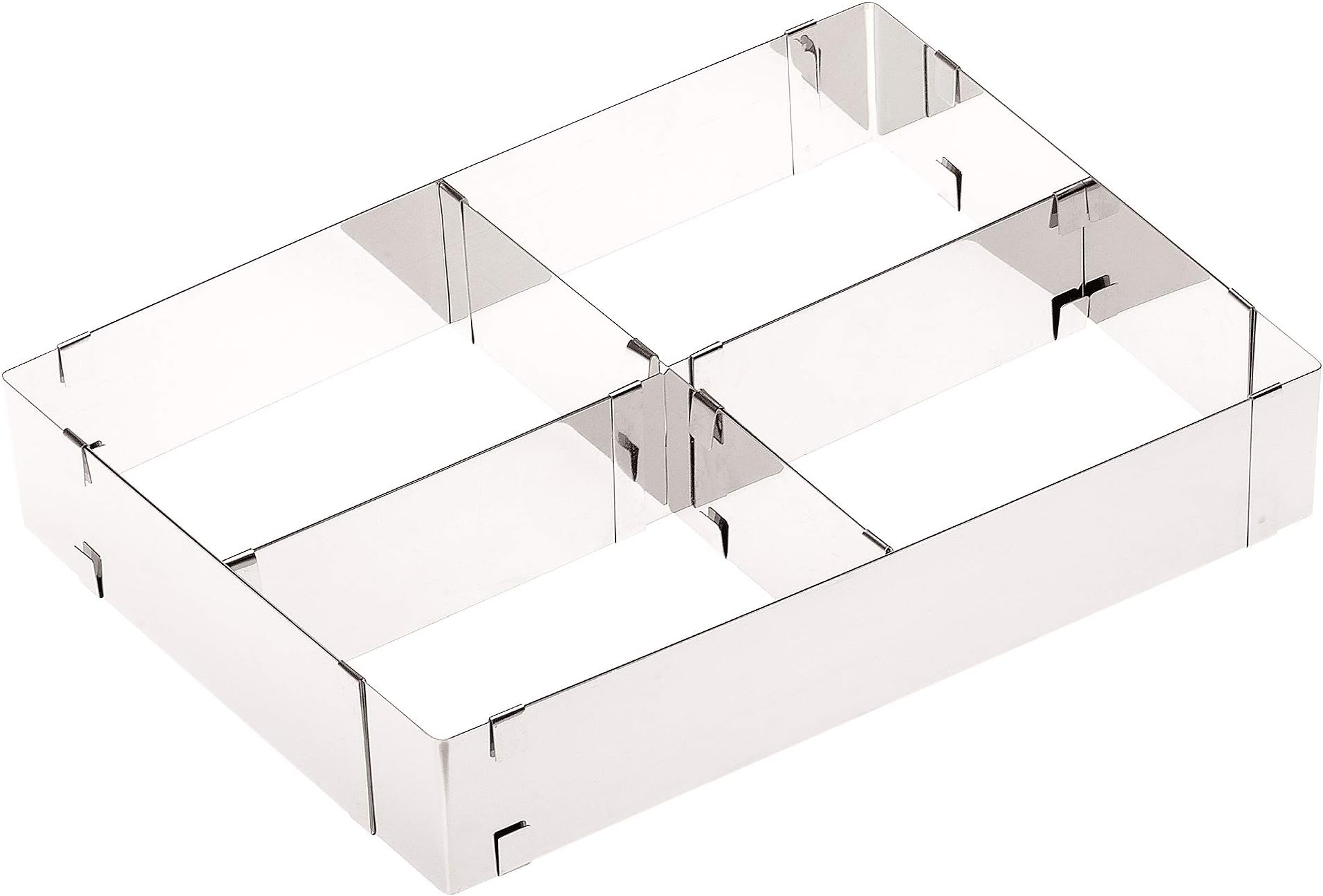 BAKING MOULD Vario rectangular with 2 dividers by 4smile – Made in Germany | CAKE TIN adjustable | bakeware for baking and decorating all cakes and pastries 5 cm high | with no / one / two separators ǀ stainless steel 100 % rust-free