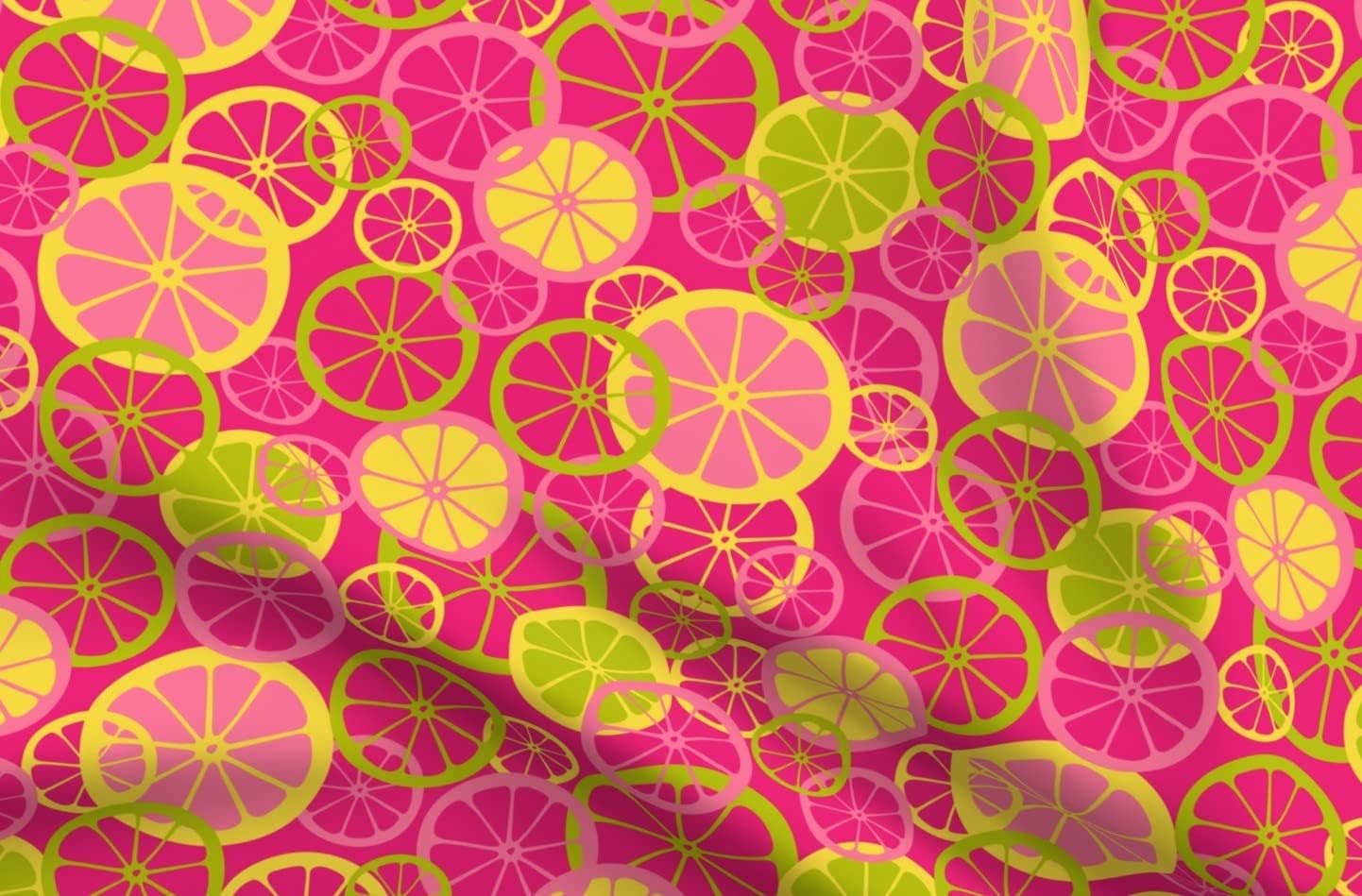 Spoonflower Fabric - Pink Lemonade Citrus Fruit Lemon Lime Orange Summer Beach Tropical Printed on Organic Cotton Sateen Fabric by The Yard - Sewing Quilting Apparel Home Decor