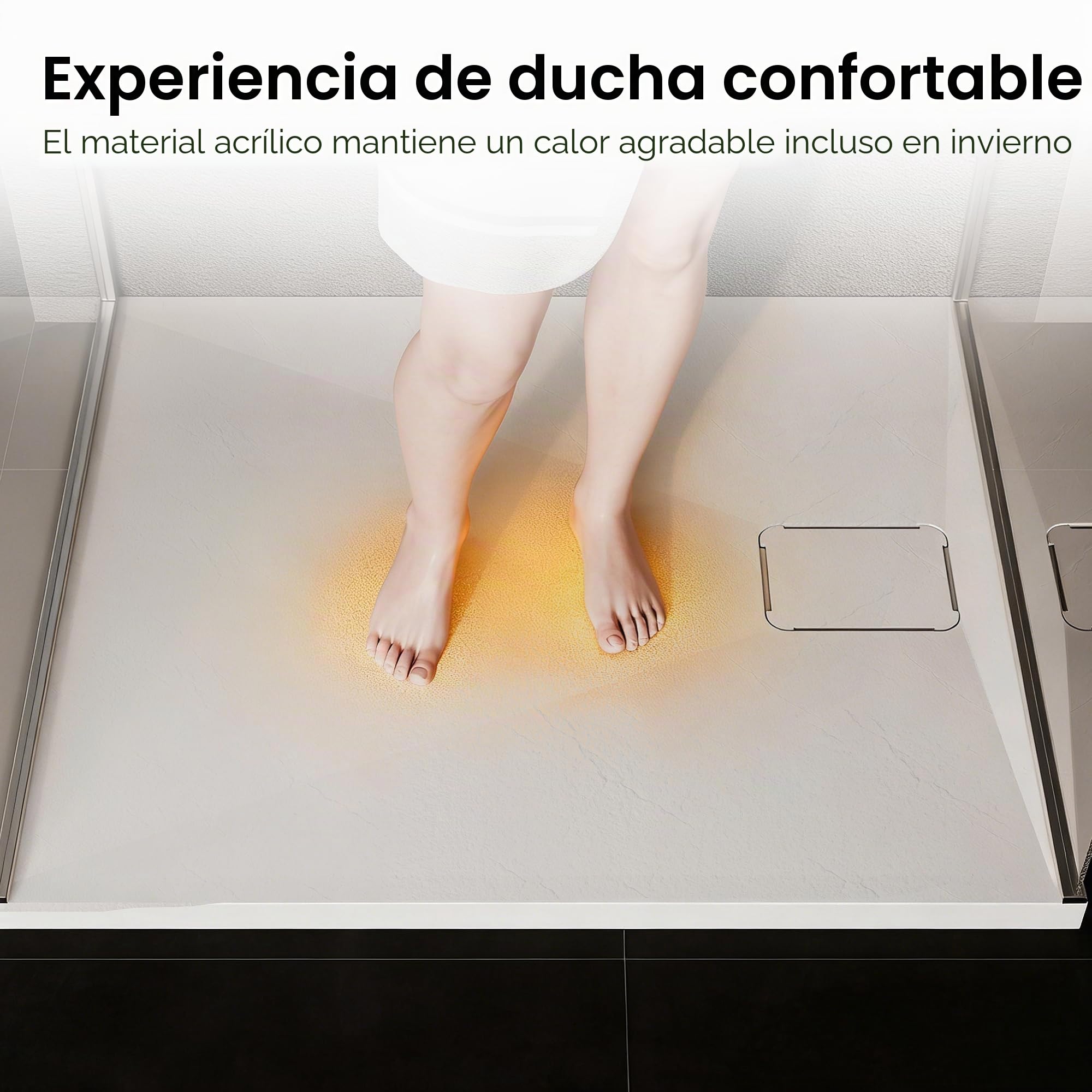 HOROW Plato de Ducha 80 x 90 cm Extraplano, Antideslizante, Acrílico Blanco con Textura de Piedra - Ducha Completa Incluye Desagüe y Tapa, 4 cm de Altura, Fabricación en Una Pieza Sin Fugas