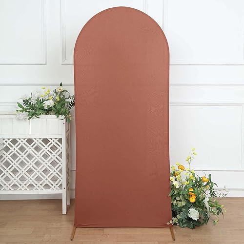 Efavormart 6ft Terracotta Spandex Fit Round Top Backdrop Frame Stand Cover, 2-Sided Wedding Arch Cover