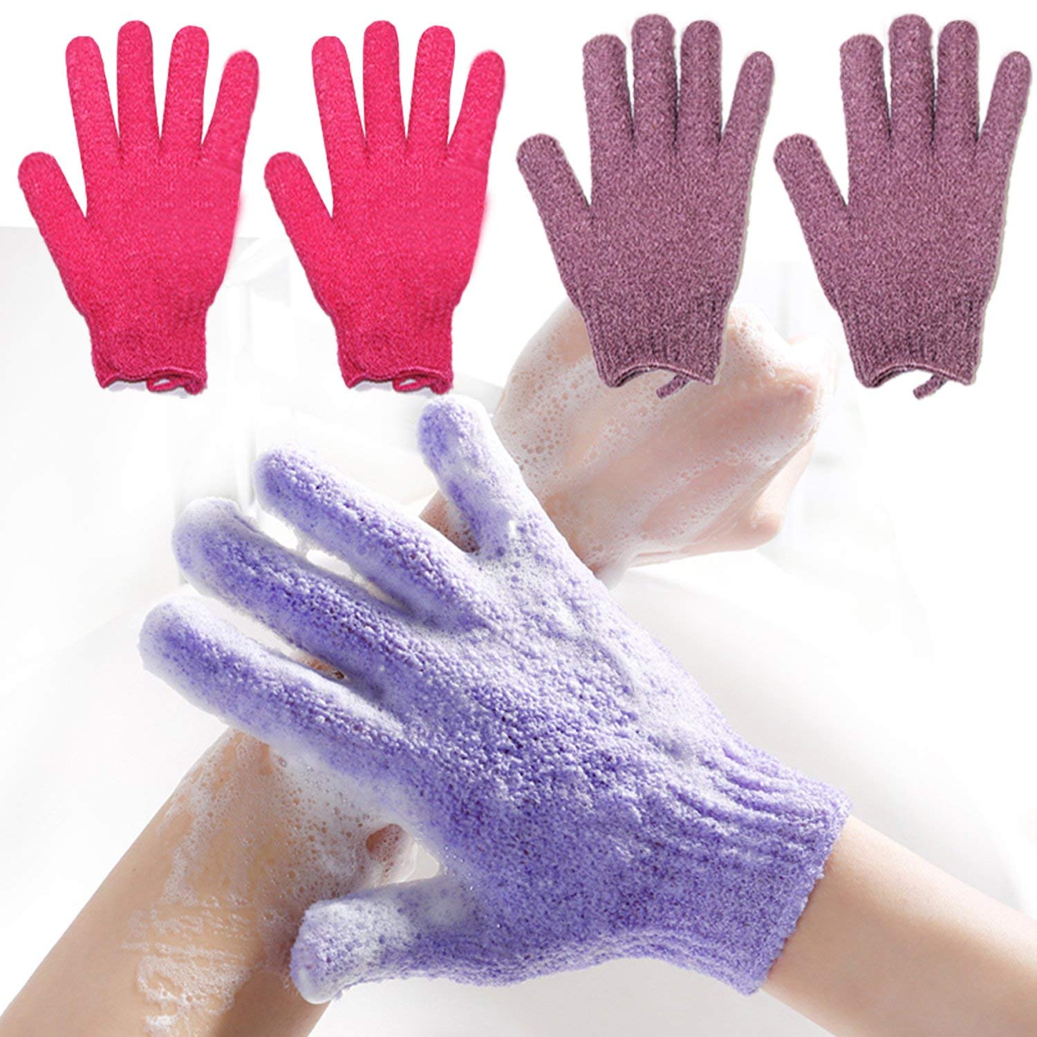 Guantes exfoliantes de lufa de baño, guantes de lavado corporal, guantes de masaje de piel, toalla de esponja de limpieza profunda, cepillo de piel muerta, spa de lujo, pesado con cordón, 2 pares