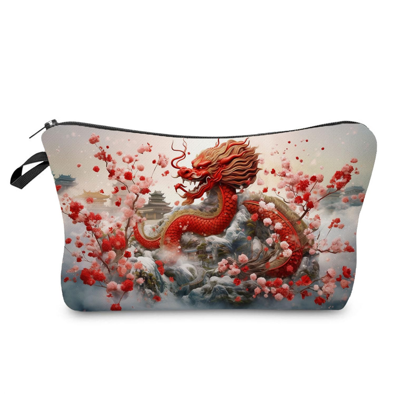 Livel lhood Floral Chinese Dragon Makeup Bag Cute Small Makeup Organizer Bag Travel Toiletry Zipper Pouch Dragon Gifts Chinese Red Dragon Cosmetic Bag