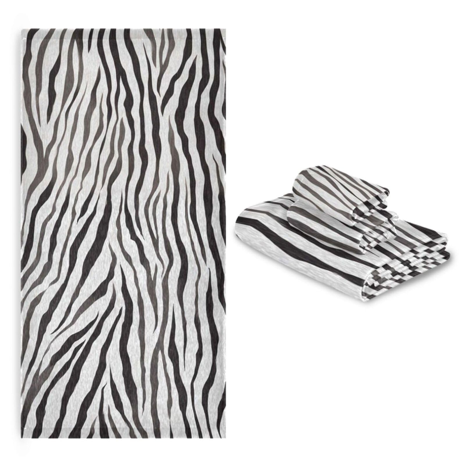 Naanle Trendiges, schlichtes Zebra-Muster, weiches dekoratives Set aus 3 Handtüchern, 1 Badetuch, 1 Handtuch + 1 Waschlappen, Mehrzweck-für Badezimmer, Hotel, Fitnessstudio, Spa und Küche (schwarz weiß)