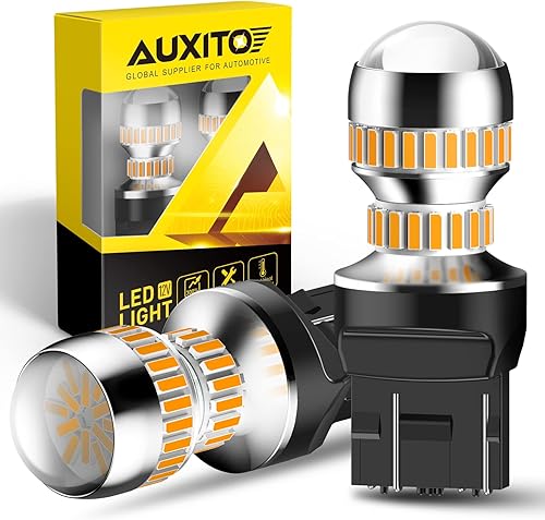 AUXITO Bombillas LED 7443 7440 T20 7440A amarillo ámbar brillante 7441 7444 7444NA W21W bombilla LED con proyector para señal de giro delantera
