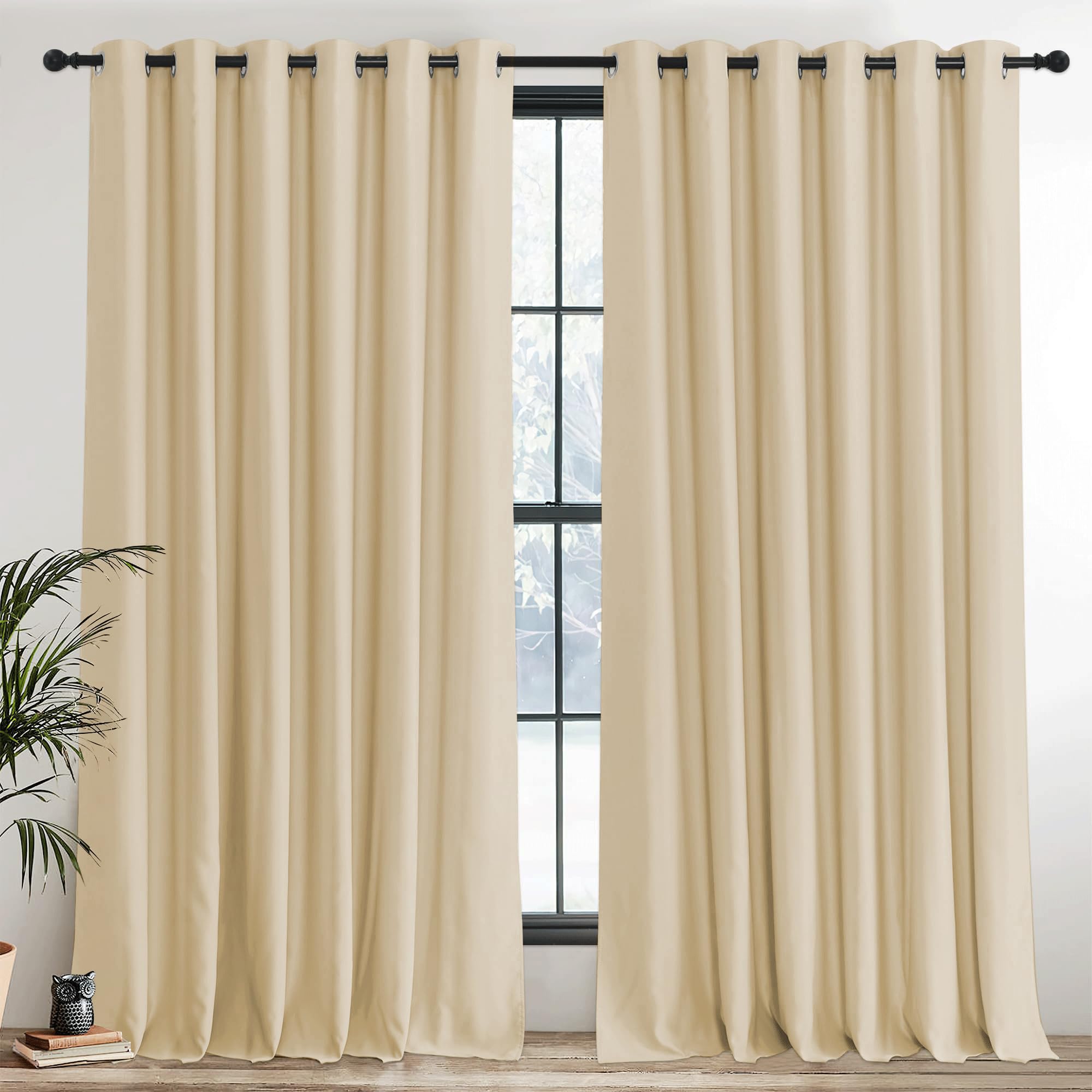 PONY DANCE Beige Energy Saving Privacy Curtains for Bedroom - 2 Panels Thermal Door Curtains 90 x 96 Inch Noise Reduce Drapes for Living Room/Hotel/Home Office/Hallway/Kitchen, Biscotti Beige