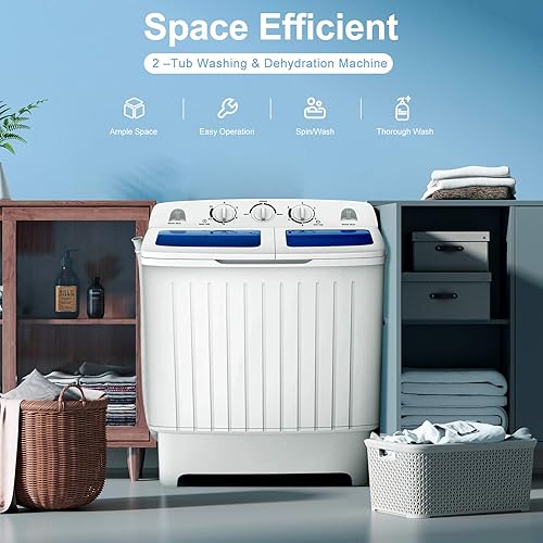 Miniatura 6 de Giantex - Lavadora portátil, con capacidad de 20 libras, lavadora de doble bañera de 2 libras y secadora giratoria de 8 libras, compacta para