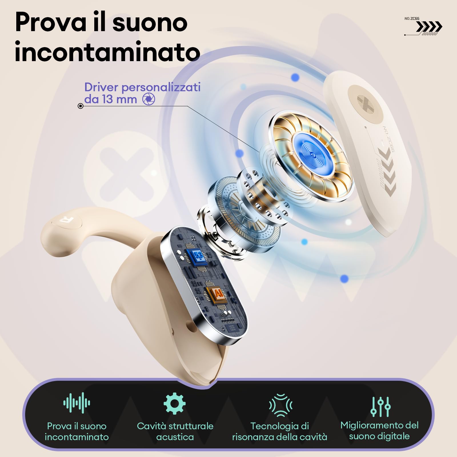 ZOMBIES CAT Cuffie Bluetooth, Cuffie Conduzione Ossea Auricolari Wireless Bluetooth 5.3 60 Ore Playtime Con Chiamate Chiare Mic IPX5 Waterprwoof Auricolari Per L'Allenamento Sportivo, B7 Bianco