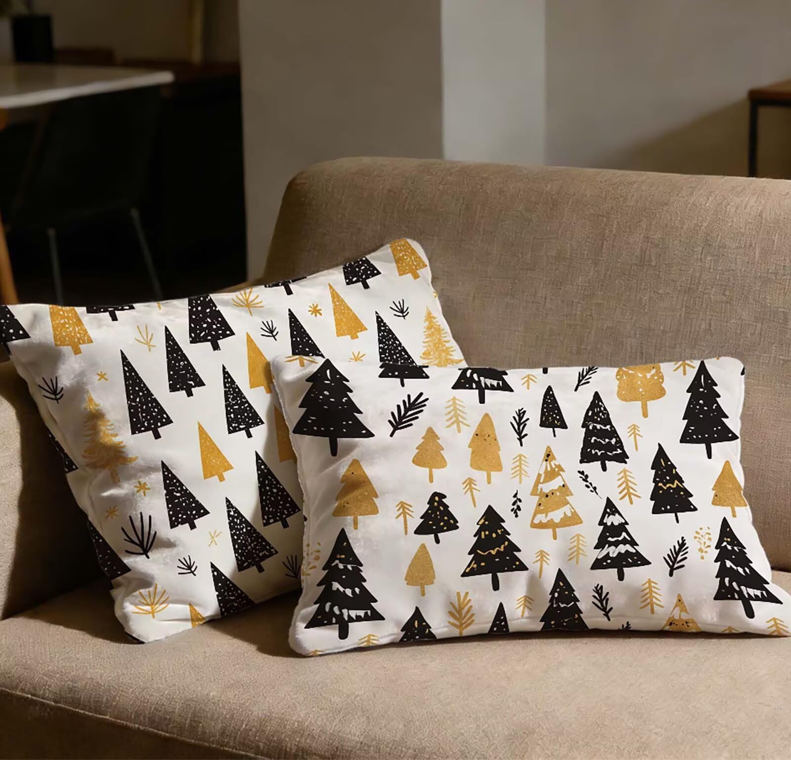 Taie d'oreiller 70x90 velours blanc à motif arbre texturé et zip invisible pour canapé