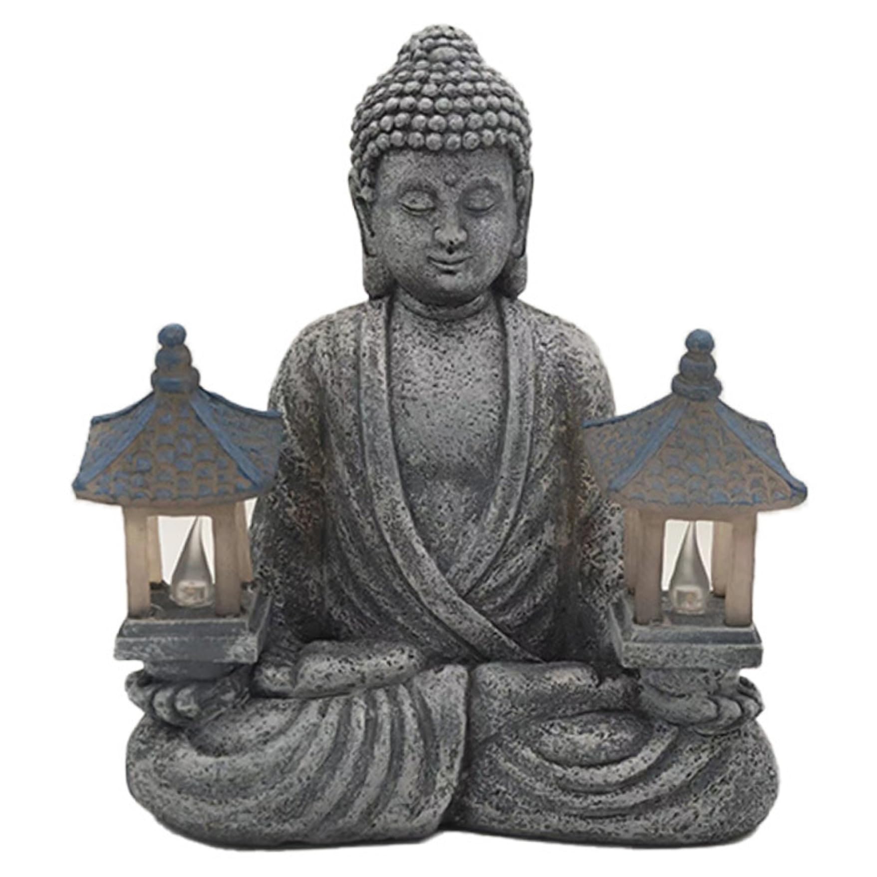 Ginwrek Buddha Statue Buddha Statue Outdoor, Solar Decor with LED Lighthouses, Waterproof Resin Garden for Garden, Home, Patio, Lawn 8.1x4.5x9.1 inch