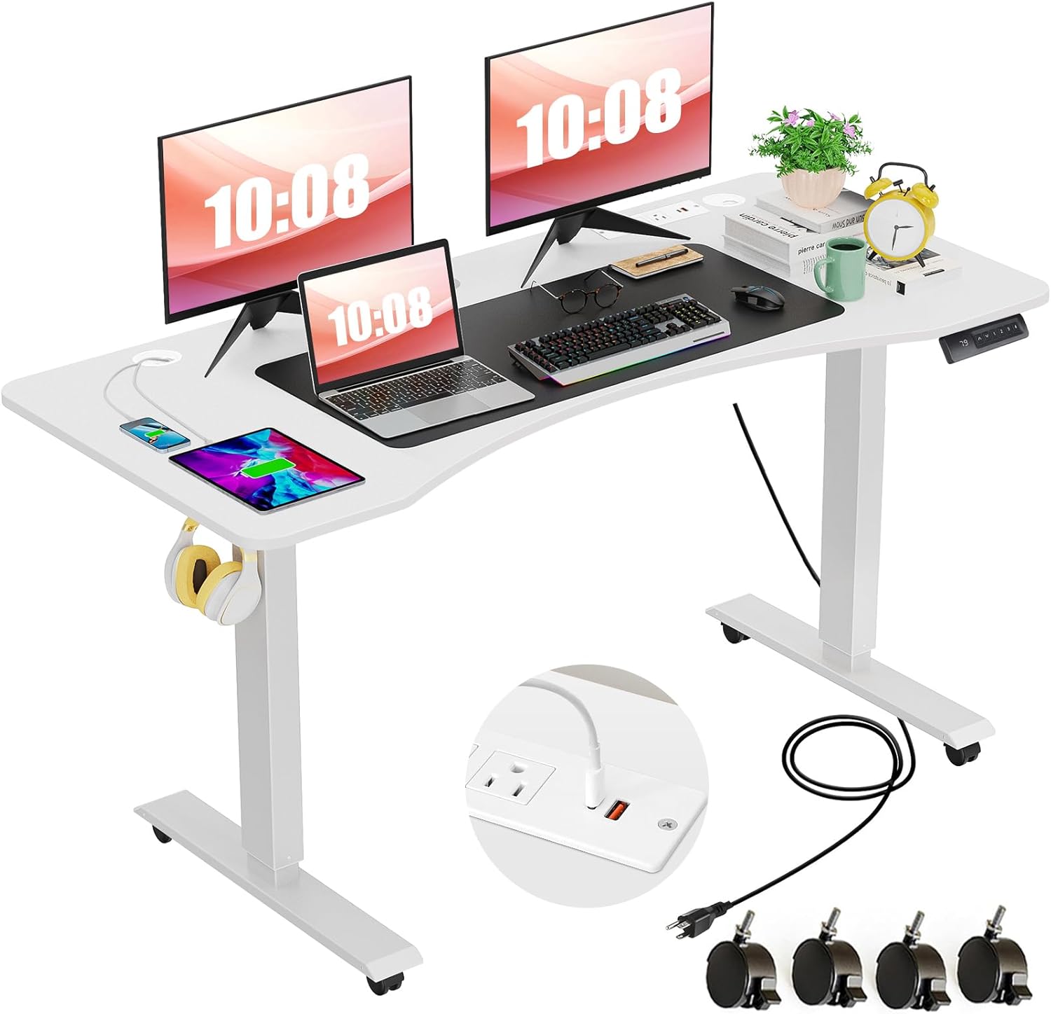 farexon Electric Standing Desk fully assembled with monitors and accessories