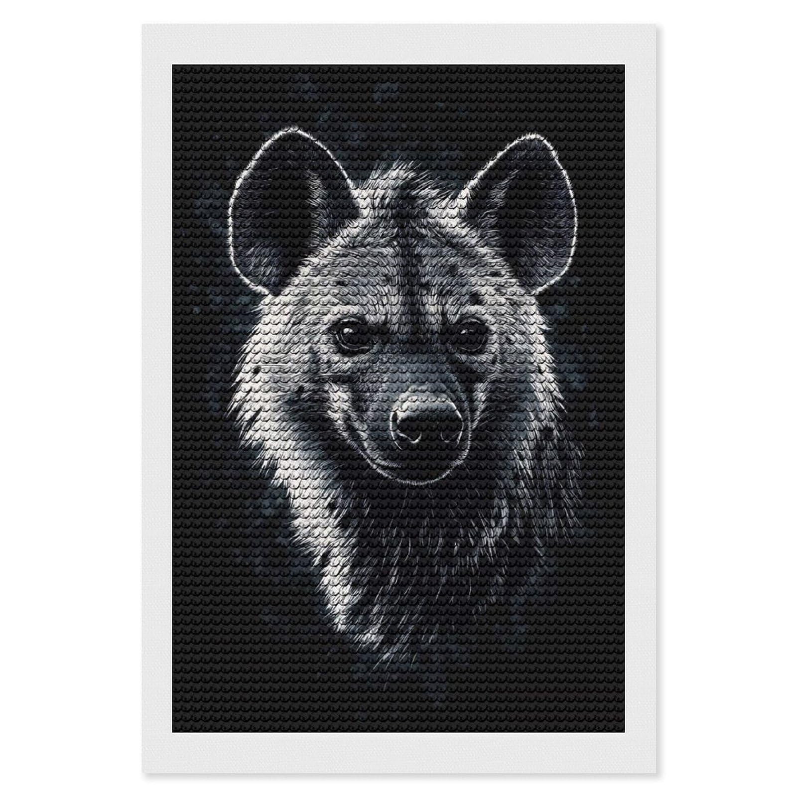 Junmoney Hyena Portrait Diamond Art Canvas 8"x12", Easy to Follow Symbols, Finish and Display, Fun Craft Experience, Aesthetic Room Decor