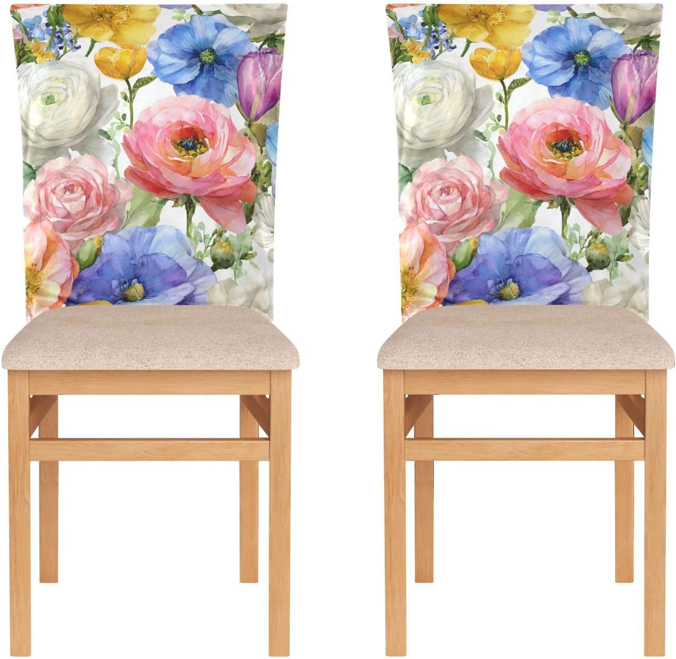 ALAZA Spring Peony Roses Tulips Flowers Chair Back Cover Set of 6, Washable Reusable Removable Chair Slipcovers Decorative Chair Cover for Home Kitchen Wedding Party