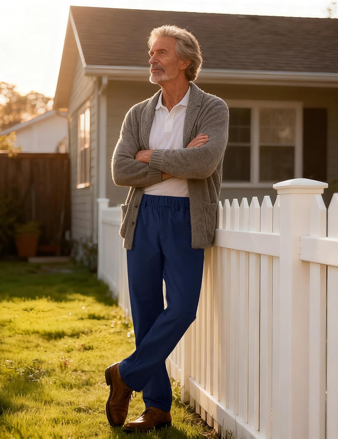 Soojun Men's Cotton Relaxed Fit Full Elastic Waist Twill Pants - Image 8