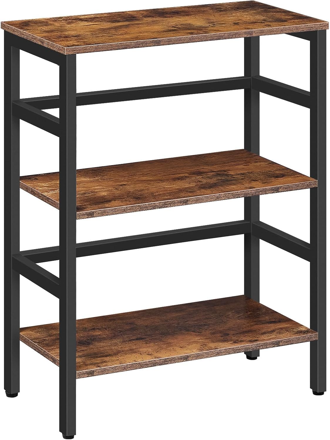 DESKIZIA 3 Tier Bookshelf, Bookshelf for Home, Record Storage Rack with Side Fence, Wood Storage Shelf with Metal Frame, Rustic Open Display Shelf for Living Room, Bedroom_Rustic Brown-image-25