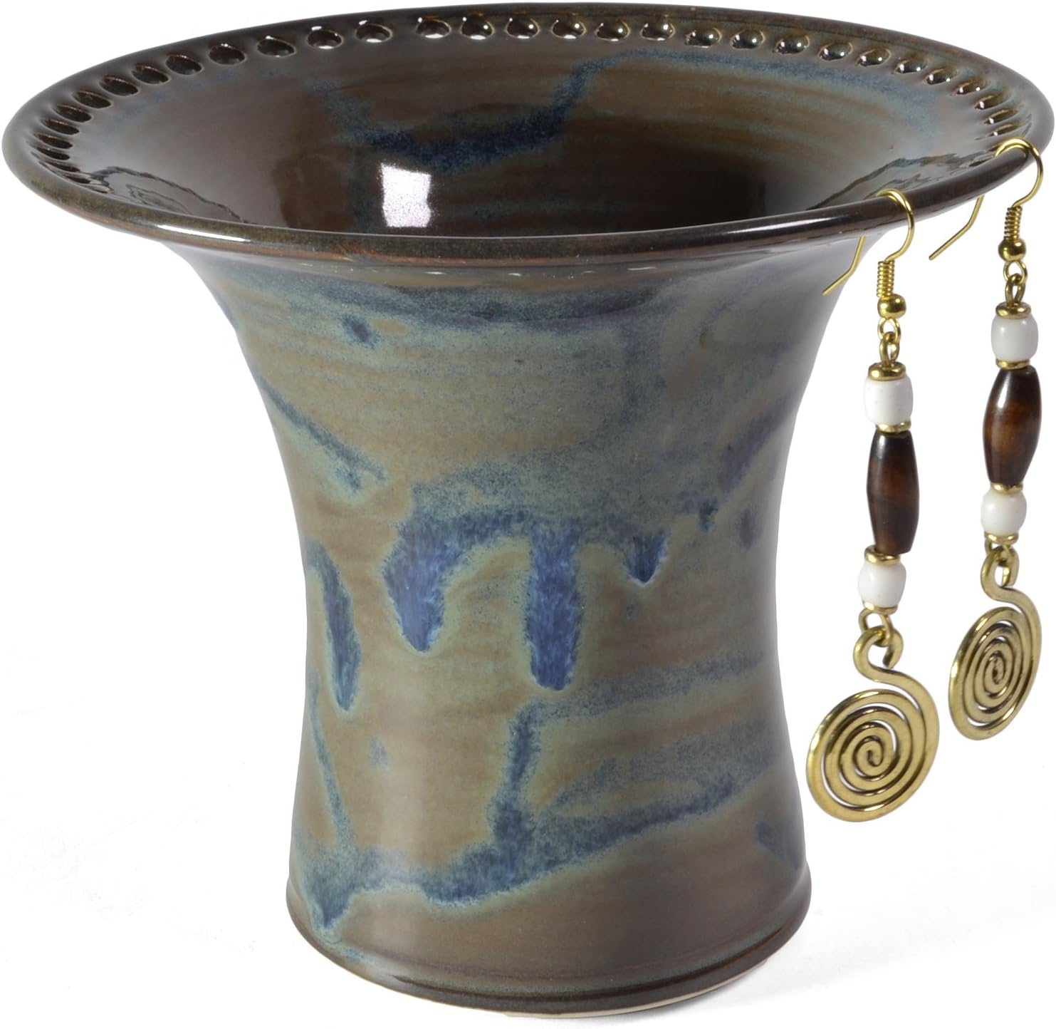 Barb Lund Pottery Earring Holder, Brown/Green/Blue