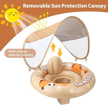 Inflatable Baby Swimming Float with Safe Seat and Canopy for Age 6-36 Months Toddler