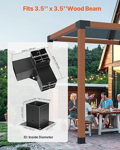 Miniatura 38 de VEVOR Kit de soporte para pérgola de 6 x 6 pulgadas (tamaño interior 5.6 x 5.6), 4 piezas de soporte de esquina resistente de 3 vías, kit de base