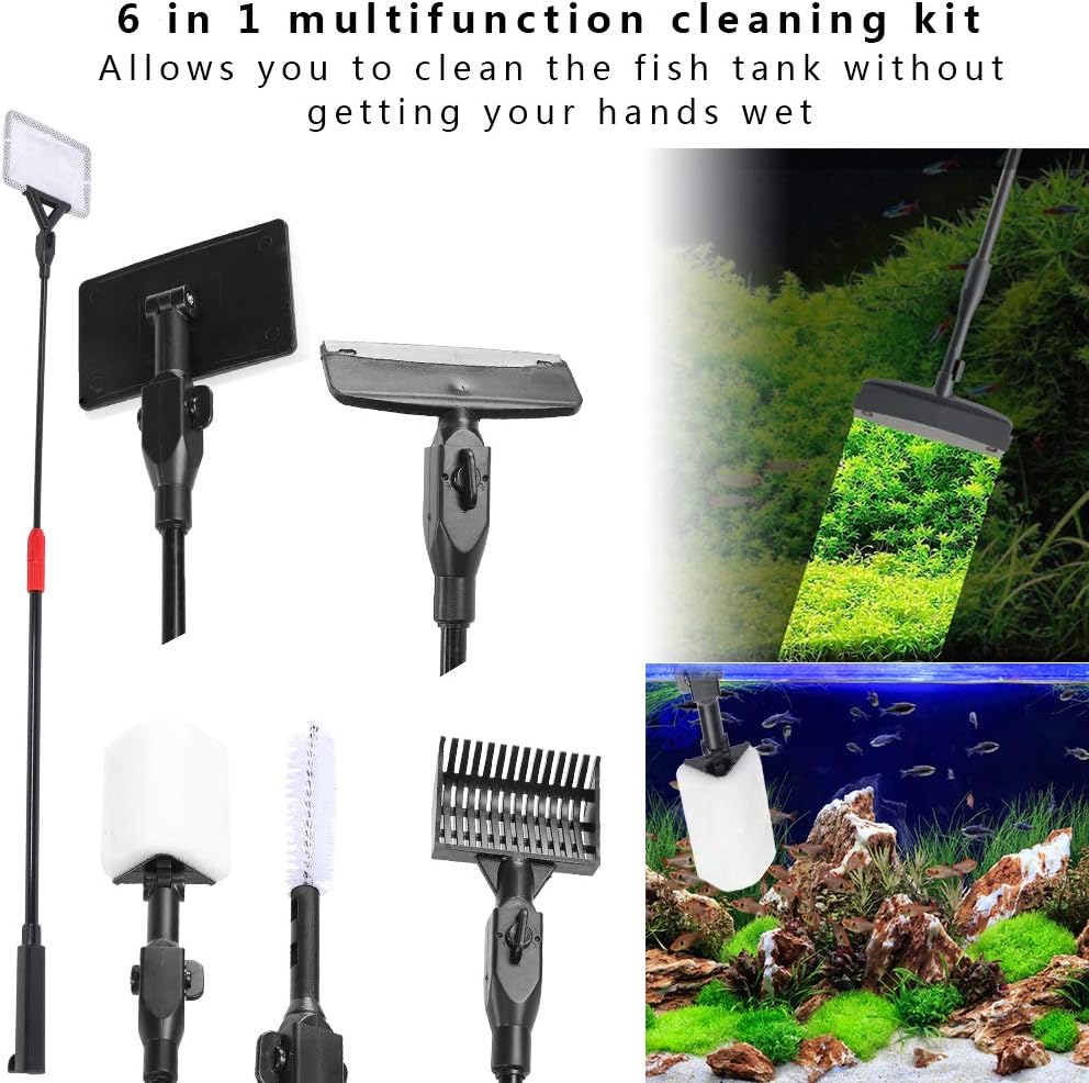 Gavigain Aquarium Fish Tank Cleaning Kit Scrapers Brush Set Multifunction Adjustable Long Handle Convenient Cleaning Tools for Aquarium Supplies