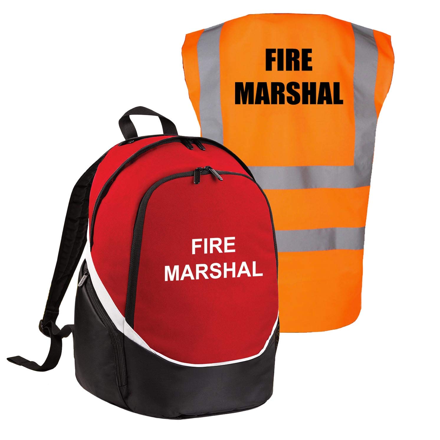 Printed Fire Marshal Pro Backpack Kit - Workplace, Office & School Equipment Rucksack Bag with Hi Visibility Printed Vest