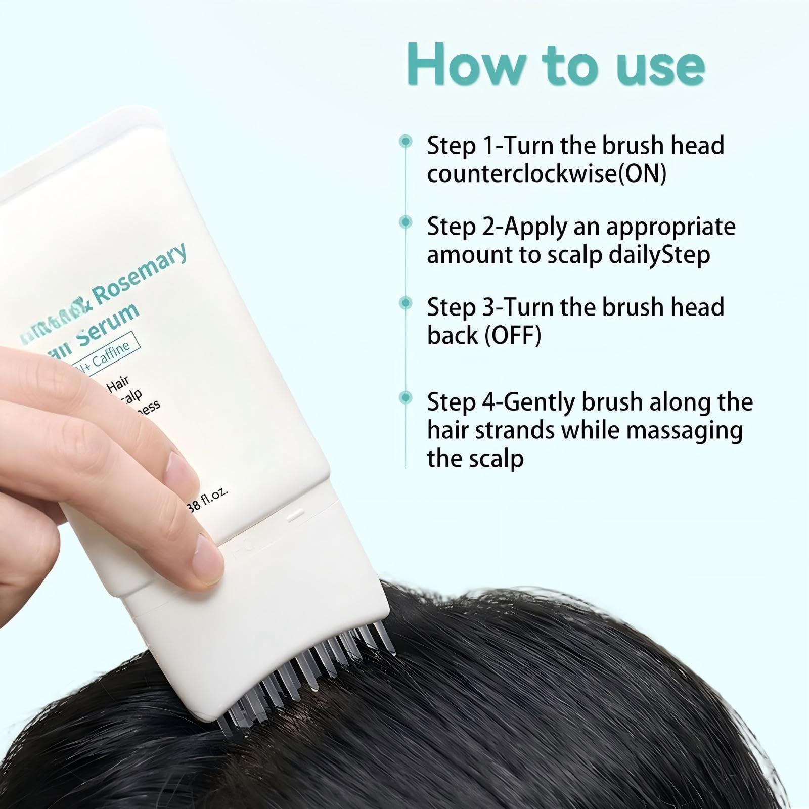Siero per capelli al rosmarino, siero per cuoio capelluto leggero e non grasso con applicatore a spazzola integrato, soluzione nutriente quotidiana rinfrescante per la cura del cuoio capelluto