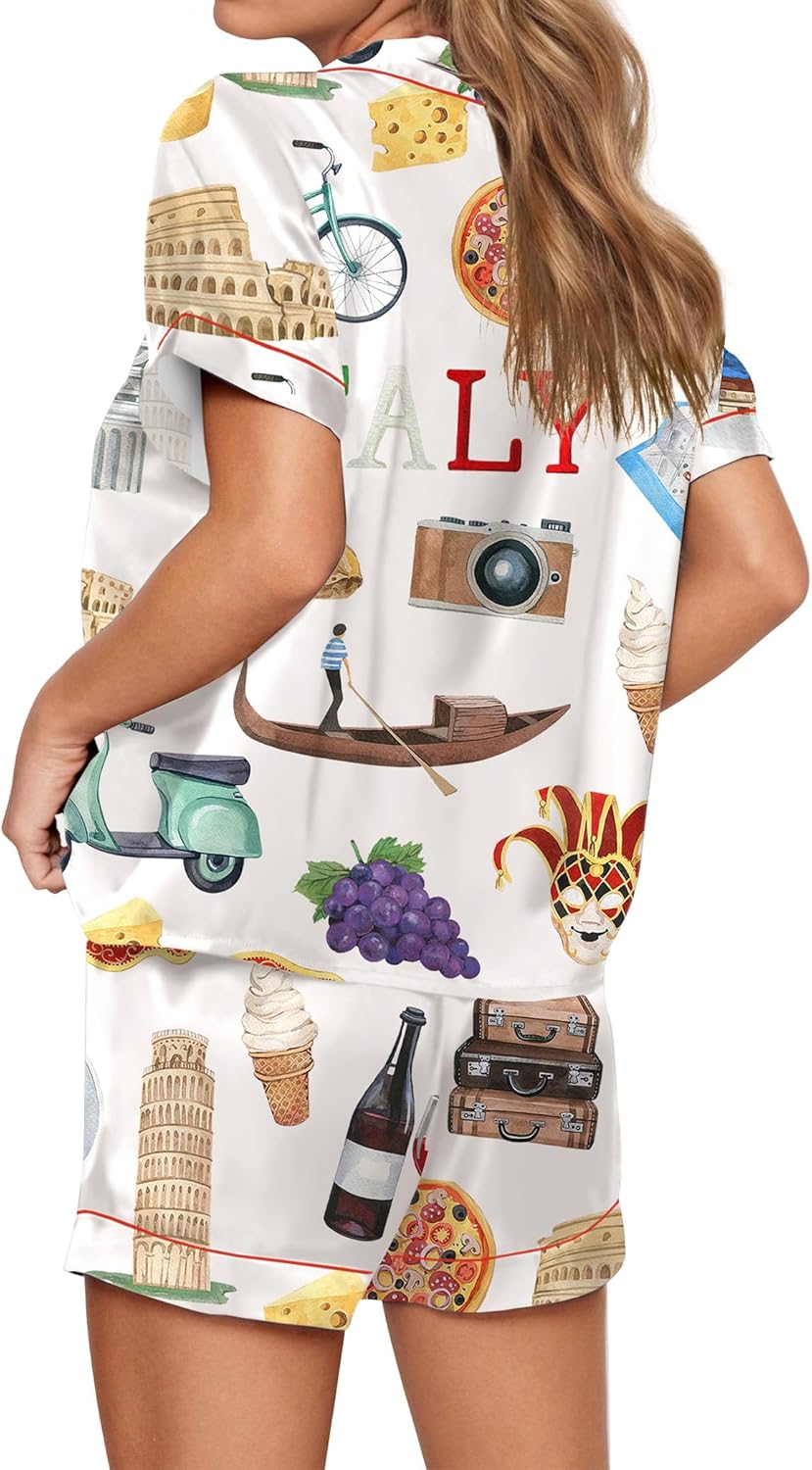 SHESHOW Satin Pajamas for Women Set Satin Button Down Short Sleeve Shirt and Shorts Summer Loungewear Size XS-XXL - Image 2