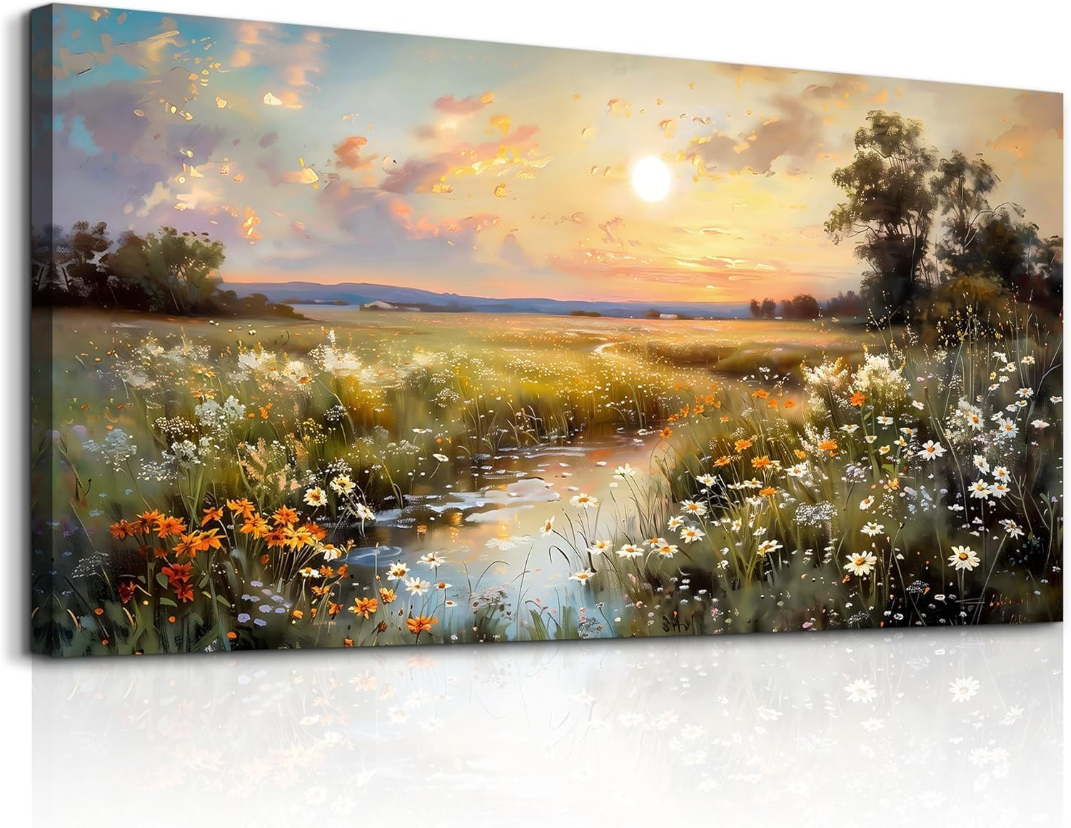lianyibo Vintage Farmhouse Canvas Wall Art Wildflower Wall Paintings Nature Landscape Picture Artwork Aesthetic Home Decor(70x140/Frameless)