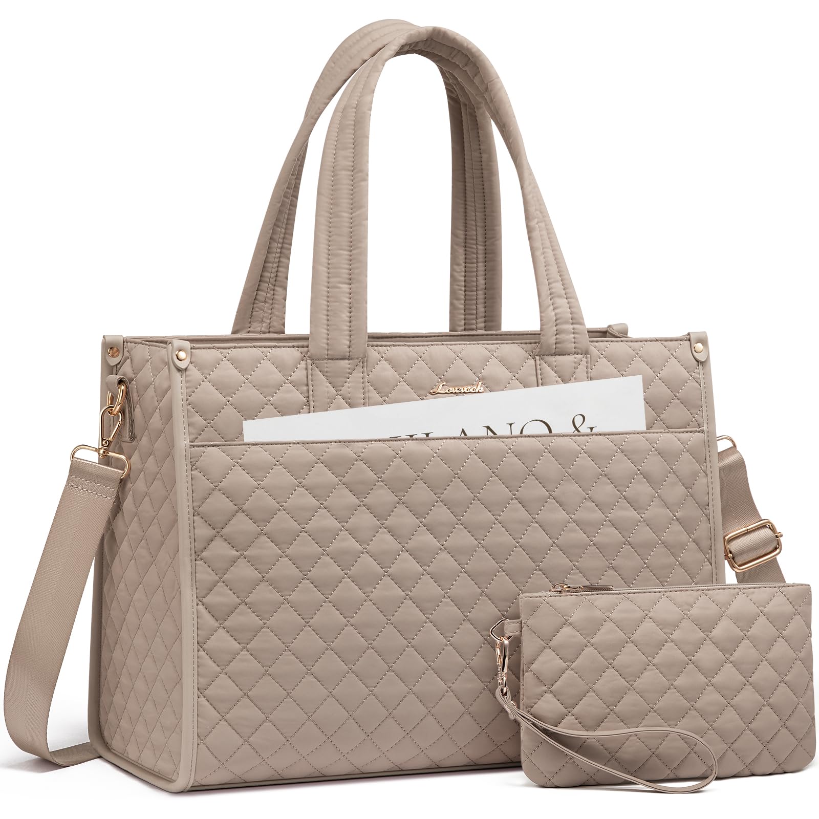 LOVEVOOK Laptop Tote Bag for Women,Canvas Work Tote Bag for Women with Clutch Purse,15.6 Inch Computer Briefcase Bag,Professional Teacher Business