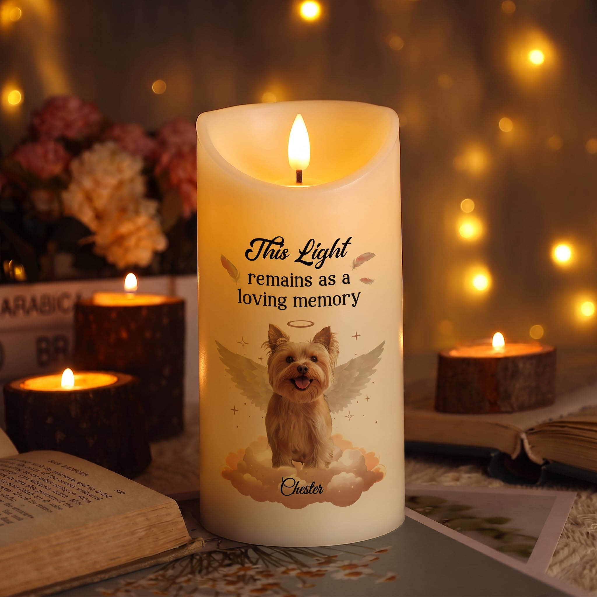 Personalised Memorial LED Candle with Photo Name and Date Battery Operated Remembrance Candle for Loved One or Pet, in Loving Memory Bereavement Gift