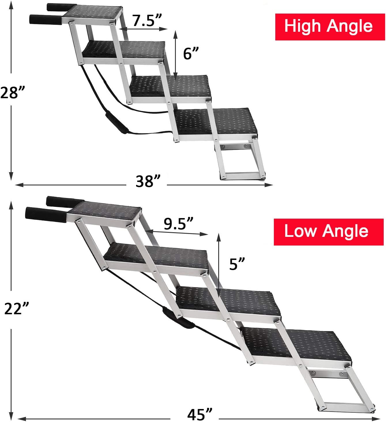 Portable Dog Stairs for Large Dogs, Foldable Aluminum Lightweight Pet Ramps,Accordion Pet Ladder Dog Car Steps with Non-slip Surface for High Beds, Trucks, Cars and SUV, Supports up to 150 lbs,4 Steps : Pet Supplies