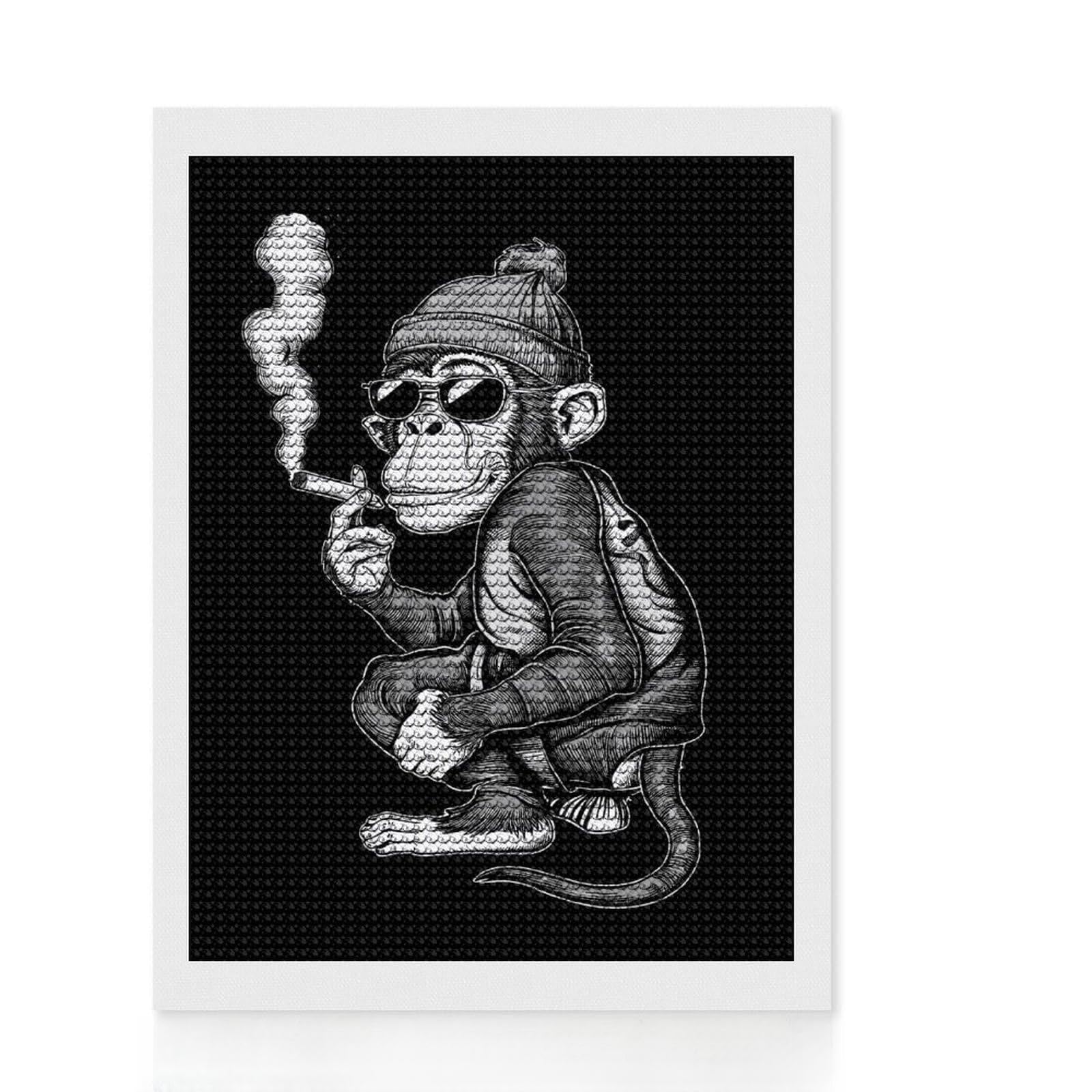 Junmoney Smoker Monkey Round Drill Diamond Painting 12"x16", for Women, Farmhouse Decor, Good for Quiet Evenings, Birthday Gift