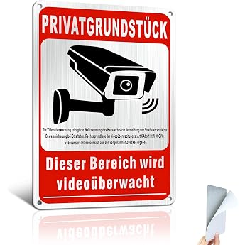 Self-Adhesive Sign Video Surveillance Private Property 15 x 22 cm with DSGVO Sticker Aluminium x1